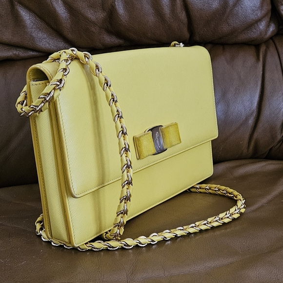 Women's Salvatore Ferragamo Yellow Vara Chain Crossbody Bag - Picture 2 of 16